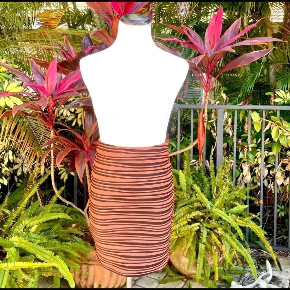 Bebe Runched Stripe Bodycon Skirt